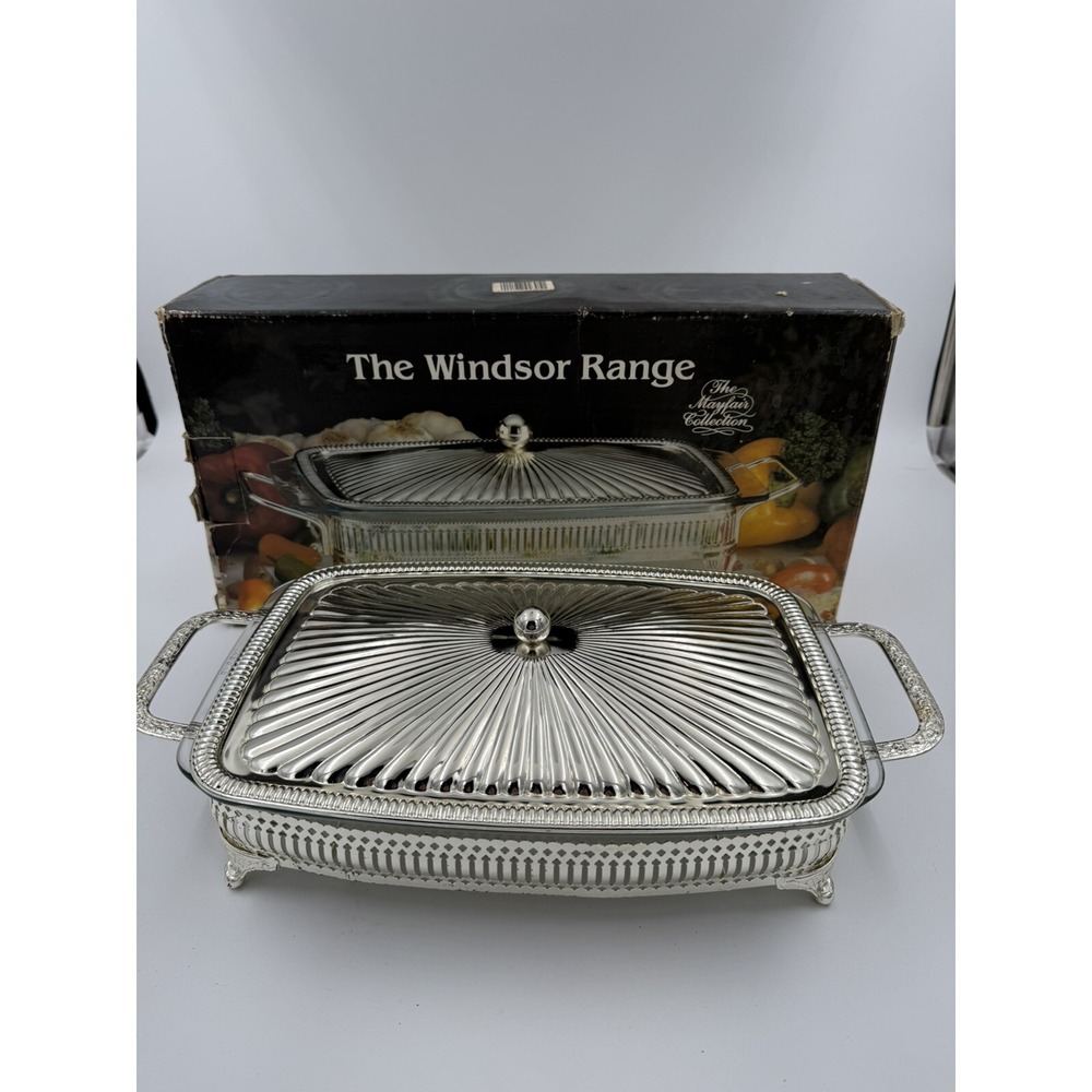 Windsor Range Mayfair England Pyrex  3 Pint Glass Dish Sliver Plated Tray